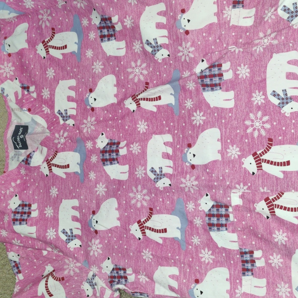 Ladies Pink With Polar Bears Design Scrub Top